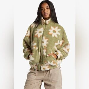 Billabong Floral Teddy Jacket - Green and Cream